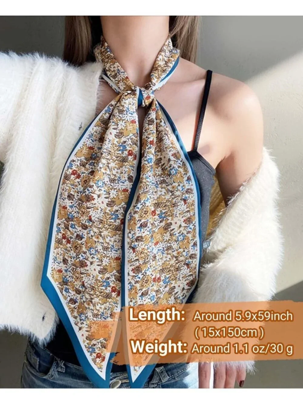 Women's Sea of Yellow Flower Silky Satin Headscarf Wrap Lightweight Scarve Scarf